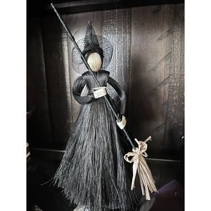 Handmade Witch Doll with Broom Decor Halloween Tarot Mystical Occult